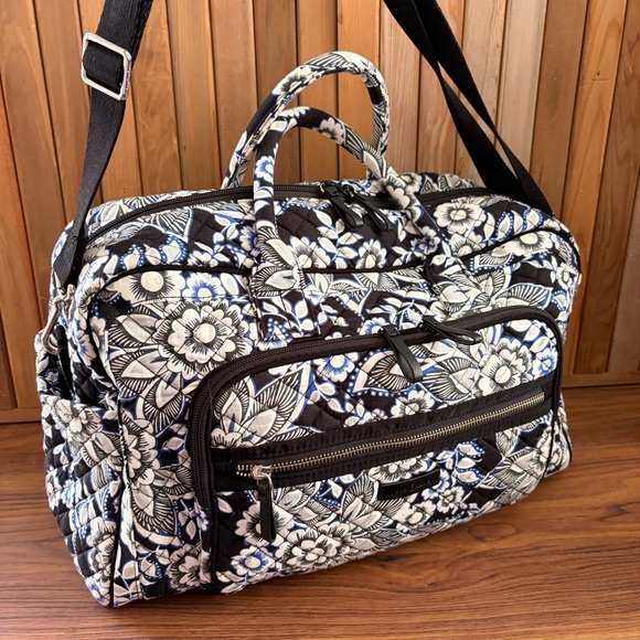 Vera Bradley Handbags - Vera Bradley Blue White Floral Quilted Weekender Travel Duffel Spring Vacay Bag